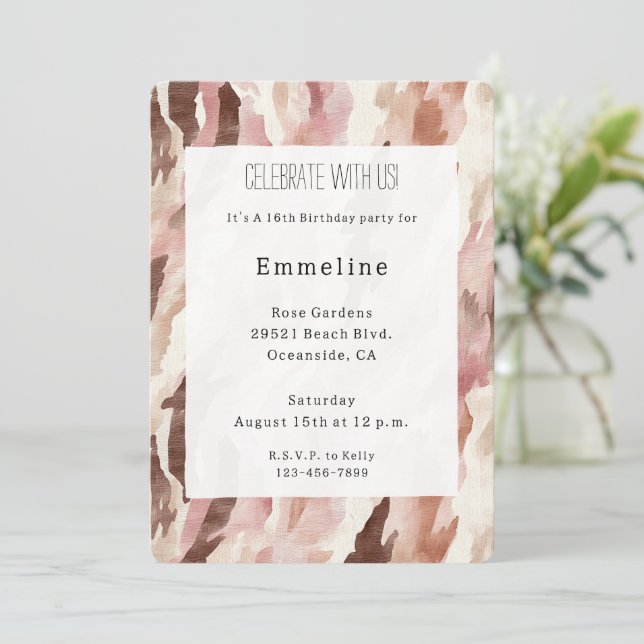 Invitación Crema rosa Chocolate Brown Resumen Cumpleaños (Anverso de pie)