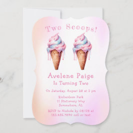 Invitación Crema rosa de hielo azul Dos Scoops Fiesta de cump