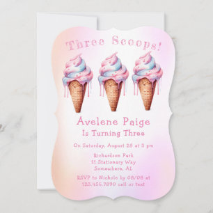 Invitación Crema rosa de hielo azul Tres copas Fiesta de cump