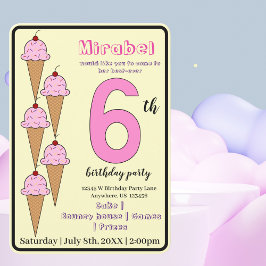 Invitación Crema rosa de hielo Cone 6º cumpleaños de niños