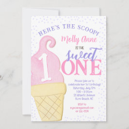 Invitación Crema rosa de hielo Cone Polka marca el primer Chi