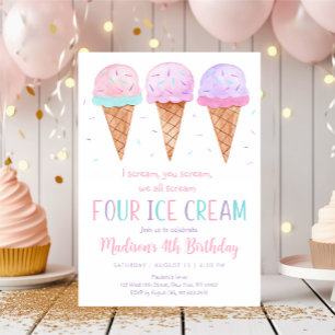 Invitación Crema rosa de hielo cuarto cumpleaños