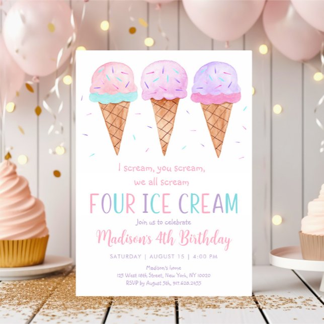Invitación Crema rosa de hielo cuarto cumpleaños (Subido por el creador)