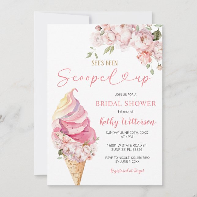 Invitación Crema rosa de hielo verano ducha de novia escogida (Anverso)