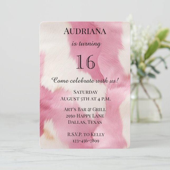 Invitación Crema rosa del suroeste Piel de vaca de la niña de (Anverso de pie)