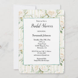 Invitación Crema Rosa Floral Romántica Stripes Bridal Shower