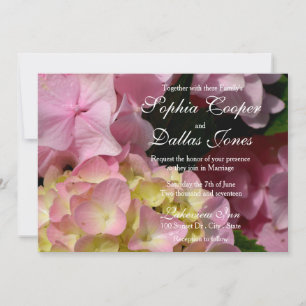 Invitación Crema rosa Hydrangeas amarillo rosa verde floral