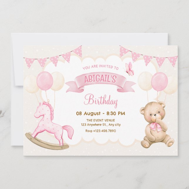 Invitación Crema rosa pastel cumpleaños (Anverso)