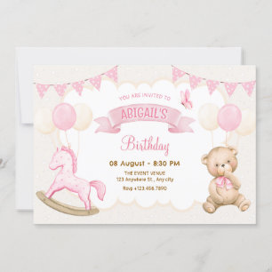 Invitación Crema rosa pastel cumpleaños