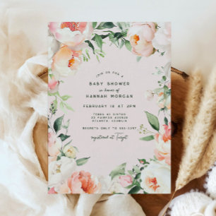 Invitación Crema rosa Rubor Peony Flor Baby Shower