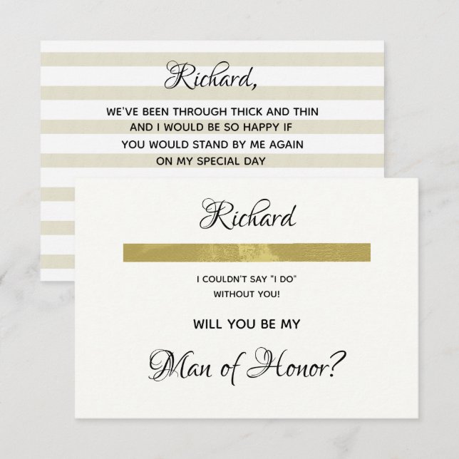 Invitación Crema simple y oro serás mi hombre de honor (Anverso / Reverso)