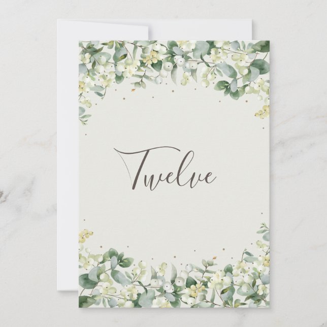 Invitación Crema Snowberry+Eucalyptus Número de tabla (Anverso)