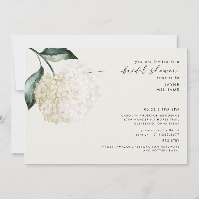 Invitación Crema suave Hydrangea Stem Bridal Shower (Anverso)