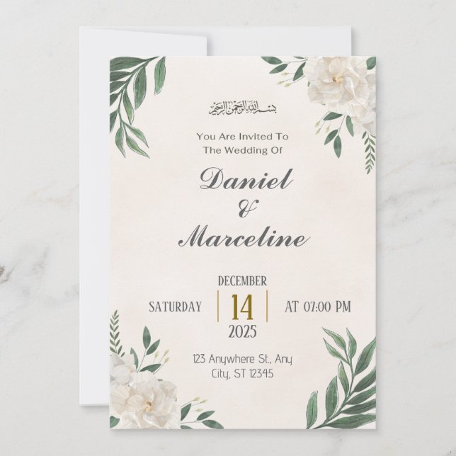 Invitación Crema verde Boda estética Minimalista (Anverso)