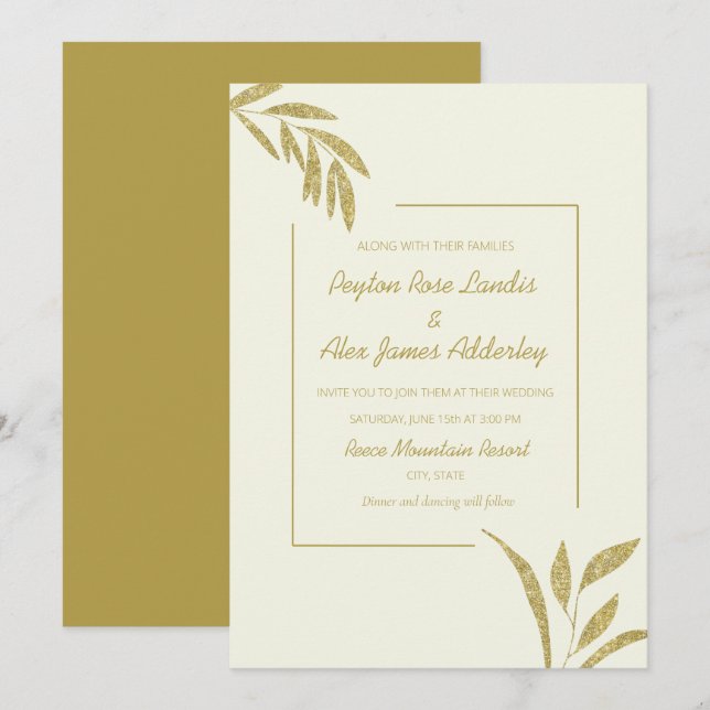 Invitación Crema verde oliva moderna de oro deja Boda (Anverso / Reverso)