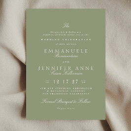 Invitación Crema Verde Salvia Caligrafía Elegante La Boda