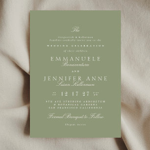 Invitación Crema Verde Salvia Caligrafía Elegante La Boda