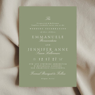 Invitación Crema Verde Salvia Caligrafía Elegante La Boda