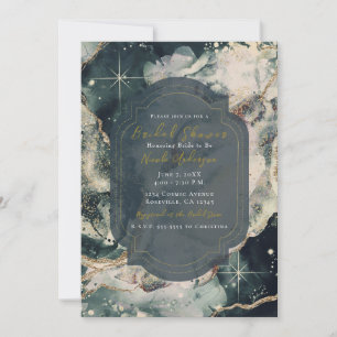 Invitación Crema Verde Turquesa Aquarela Dorado Celestial Nup