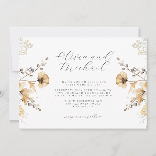 Invitación Crema Y Boda De Flor Silvestre Sage (Anverso)