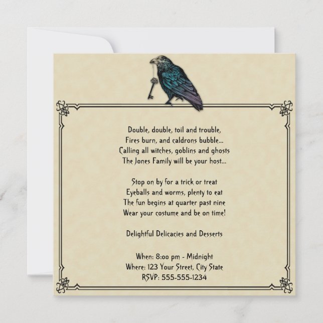 Invitación Crema y fiesta de Halloween en Black Raven (Anverso)