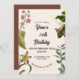 Invitación Crema y floral verde 18 cumpleaños