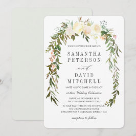 Invitación Crema y gris | Boda Floral de Garland Botánico