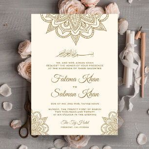 Invitación Crema y Henna Mehndi Dorada Boda Islámica Musulman