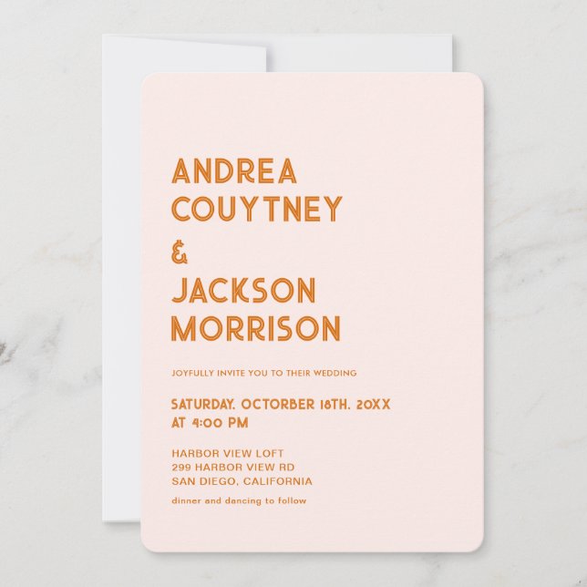 Invitación Crema y Naranja Retro Boho Boda (Anverso)