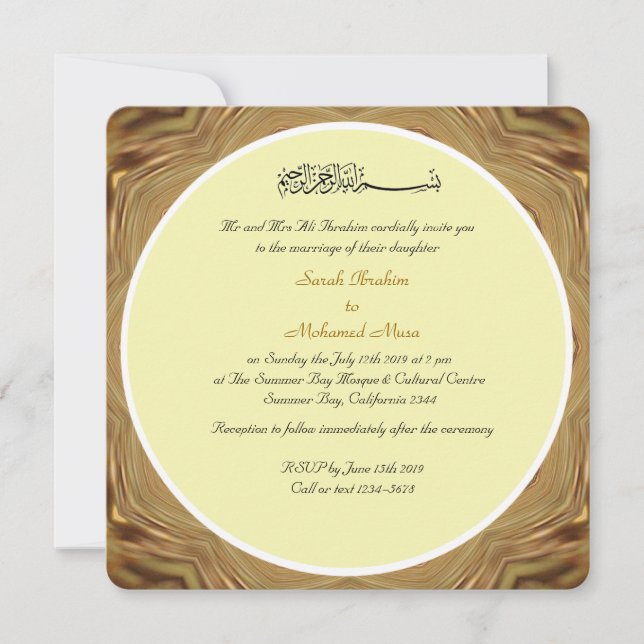 Invitación Crema y oro boda musulmán (Anverso)