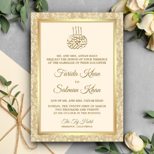 Invitación Crema y oro Damasco Boda musulmana islámica