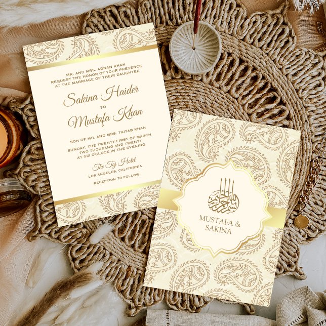 Invitación Crema y paisley de oro Boda musulmana islámica (Subido por el creador)