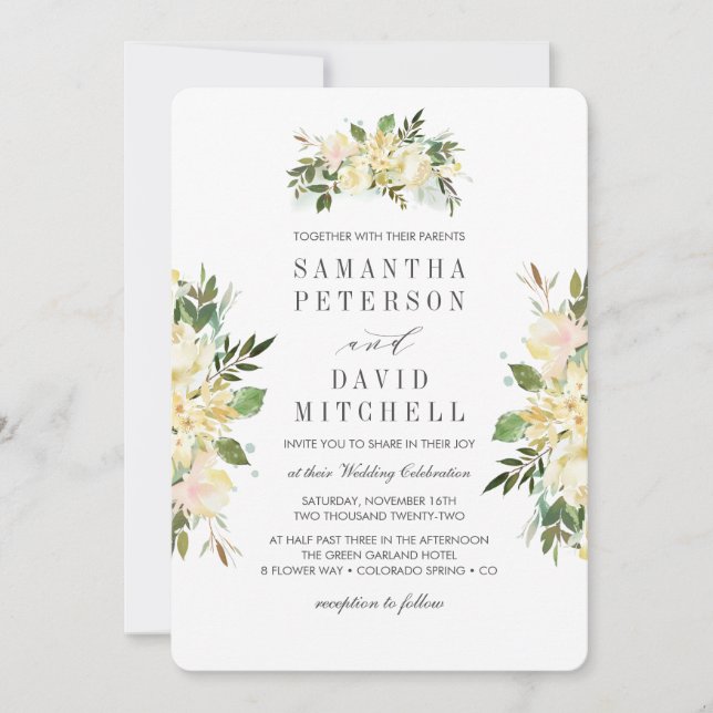 Invitación Crema y salvia | Moda botánica Boda floral (Anverso)