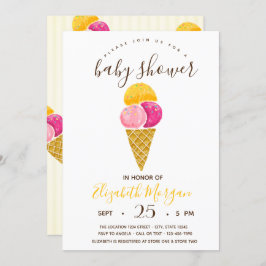 Invitación Cremas de hielo acuarela, Baby Shower de rayas