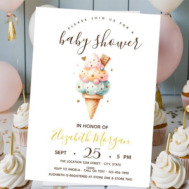 Invitación Cremas de hielo acuarela, Baby Shower de rayas ama (Subido por el creador)