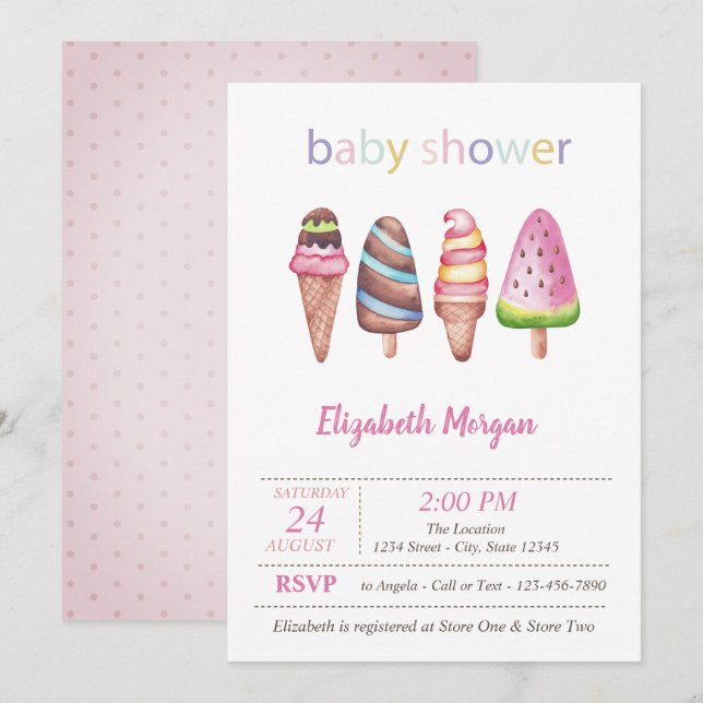 Invitación Cremas de hielo acuarela Dots Baby Shower (Anverso / Reverso)