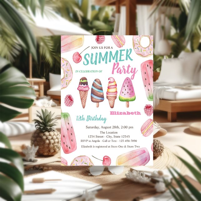Invitación Cremas de hielo acuarela, fiesta de cumpleaños de  (Subido por el creador)