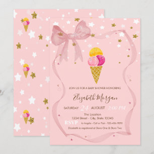 Invitación Cremas de hielo Stars Pink Bow Baby Shower