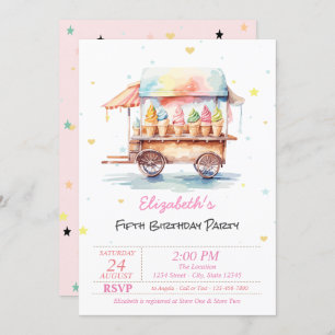 Invitación Cremas mágicas de hielo estrellas cumpleaños rosad