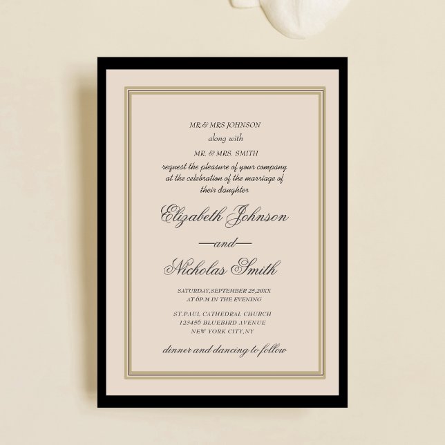 Invitación creme and black classic chic elegant wedding  (Subido por el creador)
