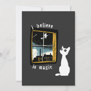 Invitación Creo en la magia Gato bruja vintage en linóleo