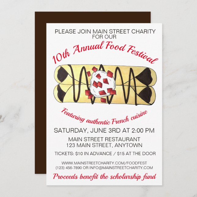 Invitación Crêpe Pancake Francia Festival Francés de Comida C (Anverso / Reverso)