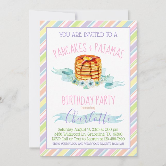 Invitación Crepes chicas y fiesta de cumpleaños de Pajama (Anverso)