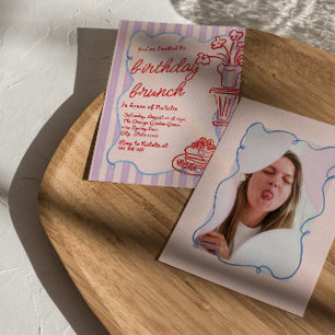 Invitación Crepes con flores rosadas dibujadas Brunch de cump