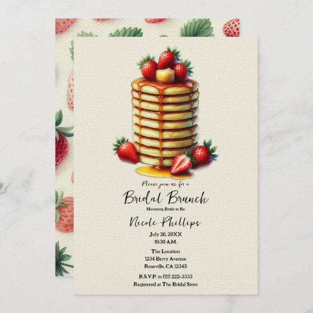 Invitación Crepes de fresa Stack Bridal Brunch Ducha (Anverso / Reverso)