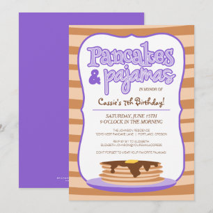 Invitación Crepes morados y pijamas cumpleaños