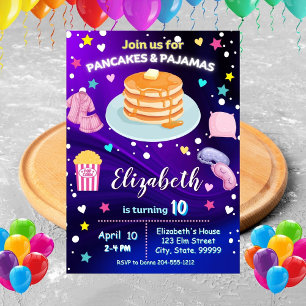 Invitación Crepes Neon y fiesta de cumpleaños de pijamas