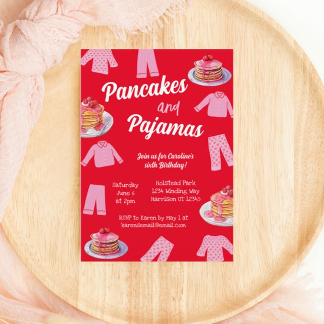Invitación Crepes y cumpleaños de brunch rosa de Pajama (Subido por el creador)
