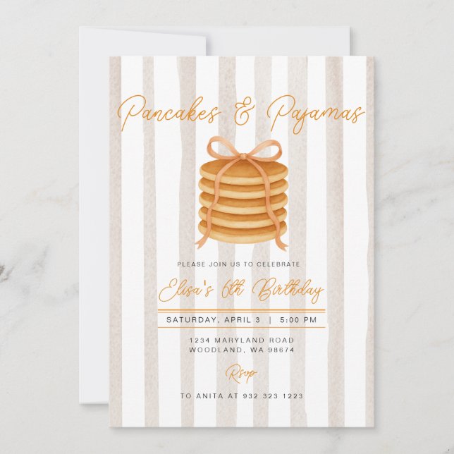 Invitación Crepes y fiesta de cumpleaños de la banda de pijam (Anverso)