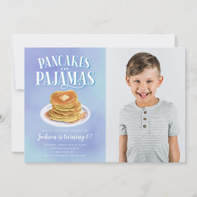 Invitación Crepes y fiesta de cumpleaños de los niños pijamas (Anverso)